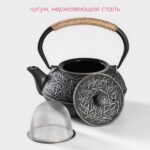 Чайник Доляна «Хрома», 800 мл, с ситом, эмалированное покрытие внутри, чугун, серый