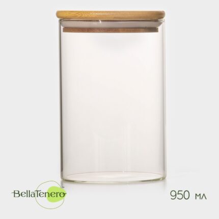 Банка для сыпучих продуктов BellaTenero «Эко», 950 мл, 10×15.5 см, с бамбуковой крышкой, стекло, прозрачная