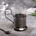 Подстаканник, со стаканом 250 мл, медь, стекло, серебристый
