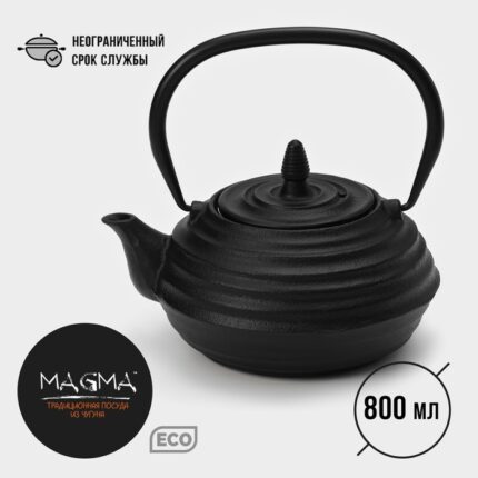 Чайник Magma «Танан», 800 мл, с ситом, с эмалированным покрытием внутри, индукция, чугун, чёрный